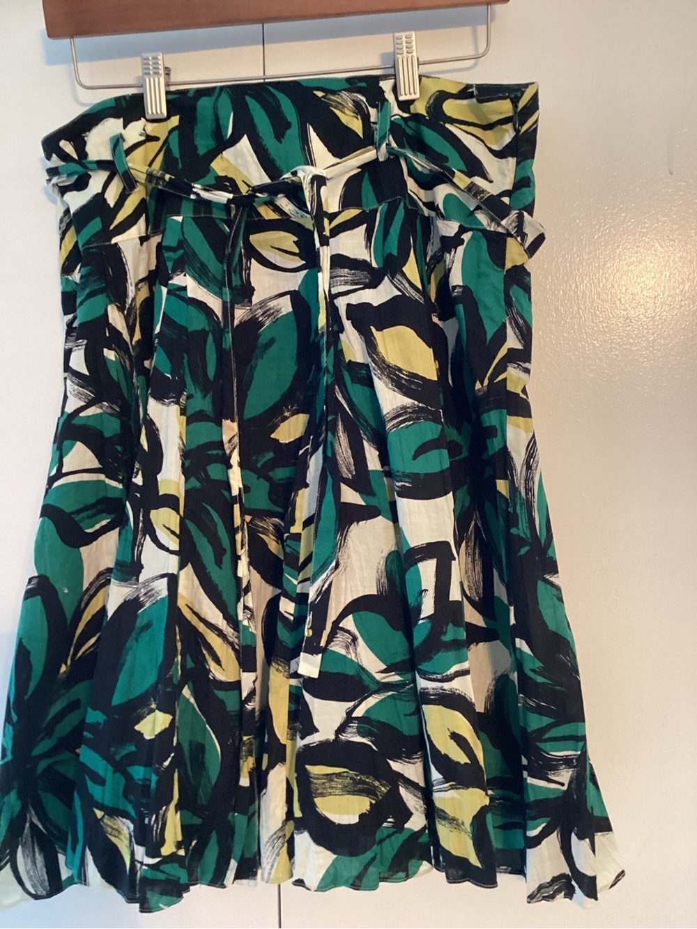 INC International Concepts Green, Yellow & Black Pleated Skater Skirt